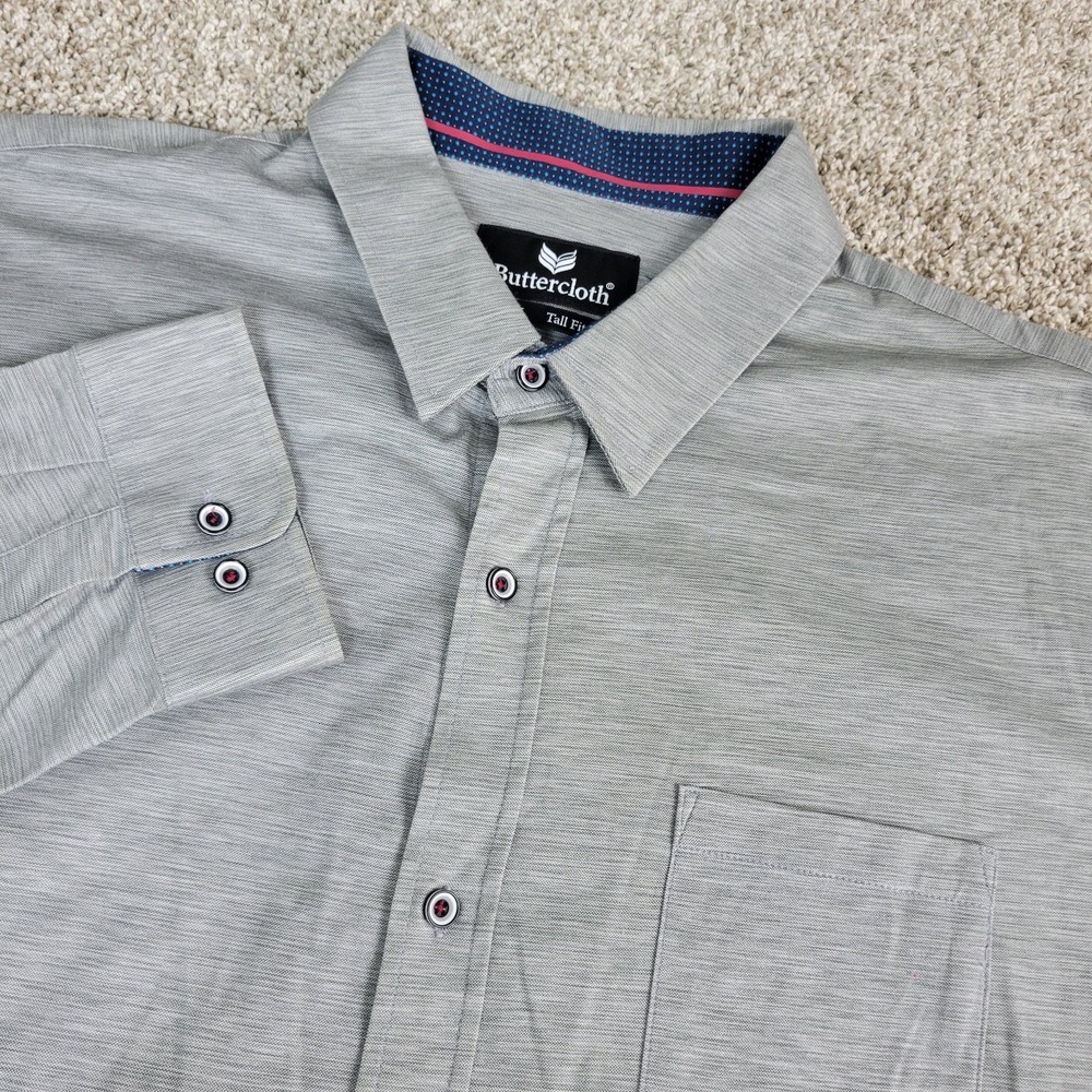 Buttercloth Mens 2XL Tall Fit Gray Static Performance Button Up Long Sleeve